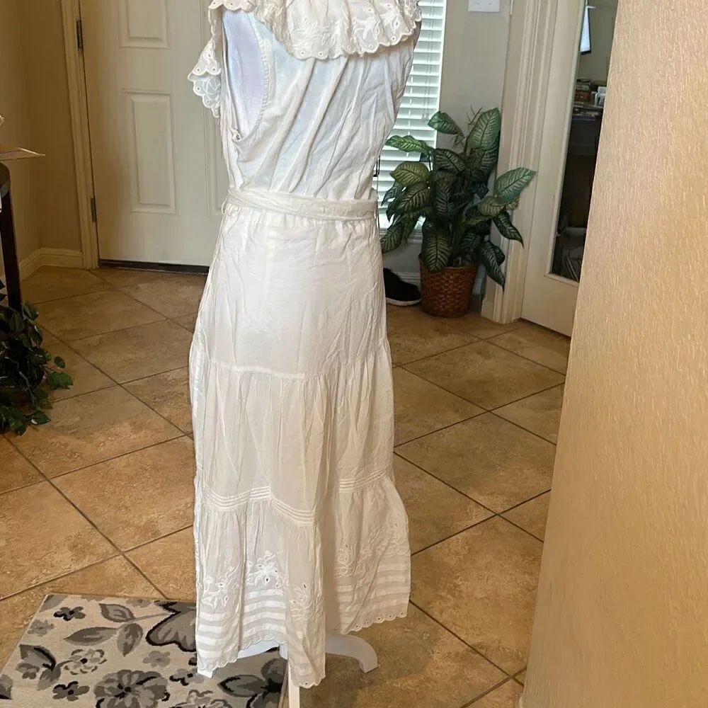 St. Roche 8 Nightingale Tiered Midi Dress Milky White Ruffled Eylet Lace Trim Ne — image 5 of 8
